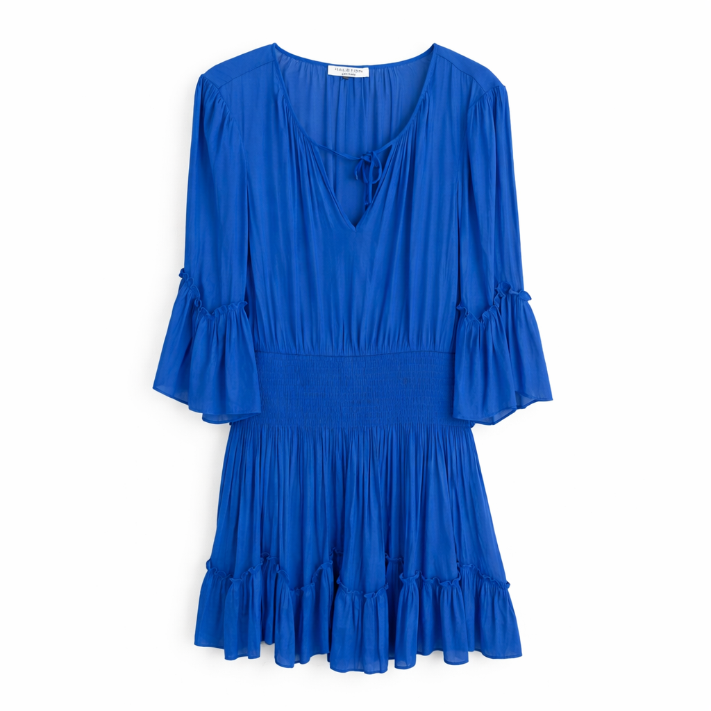 Halston Heritage Silk Chiffon Smocked Mini Dress L