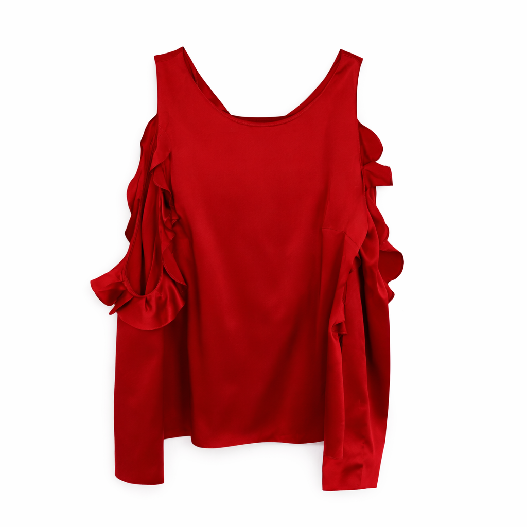 Cushnie Et Ochs Silk Charmeuse Cold Shoulder Ruffle Blouse 4