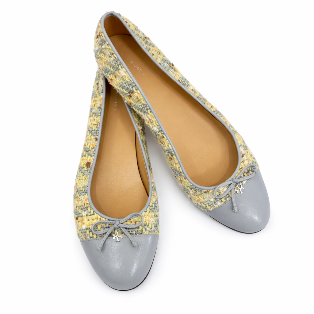 Tory Burch Tweed & Leather Cap Toe Ballet Flats Size 11