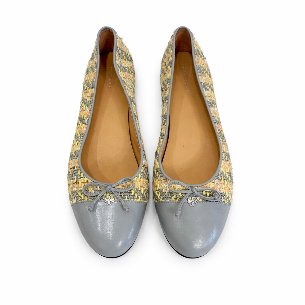Tory Burch Tweed & Leather Cap Toe Ballet Flats Size 11