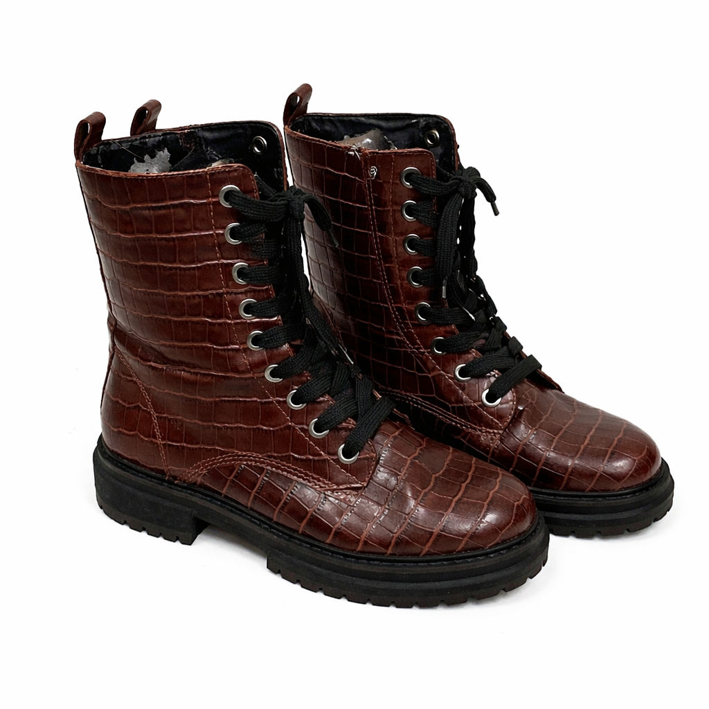 Kurt Geiger Crocodile Pattern Lace Up Boots Size 41