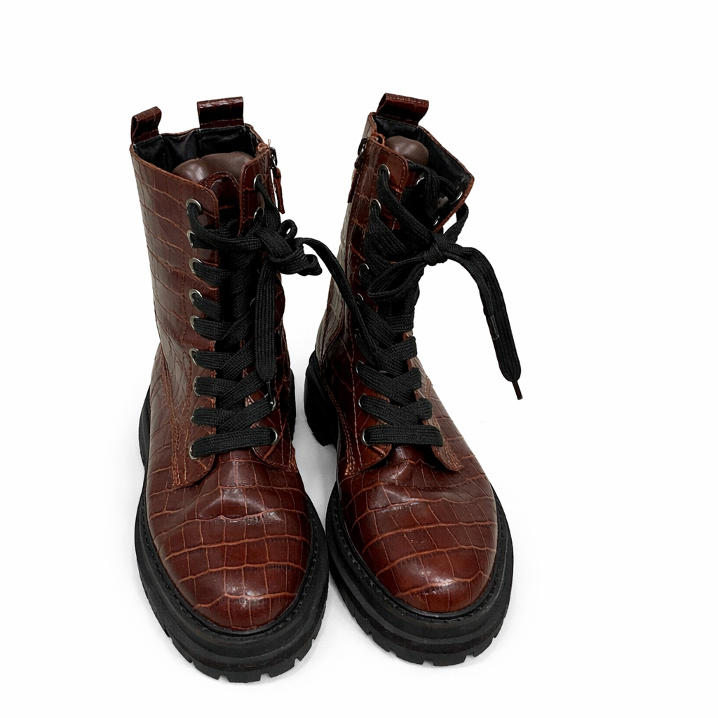 Kurt Geiger Crocodile Pattern Lace Up Boots Size 41