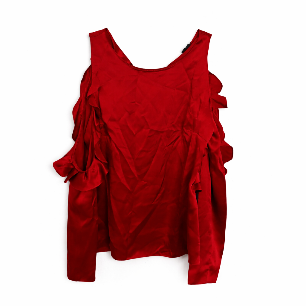 Cushnie Et Ochs Silk Charmeuse Cold Shoulder Ruffle Blouse 4