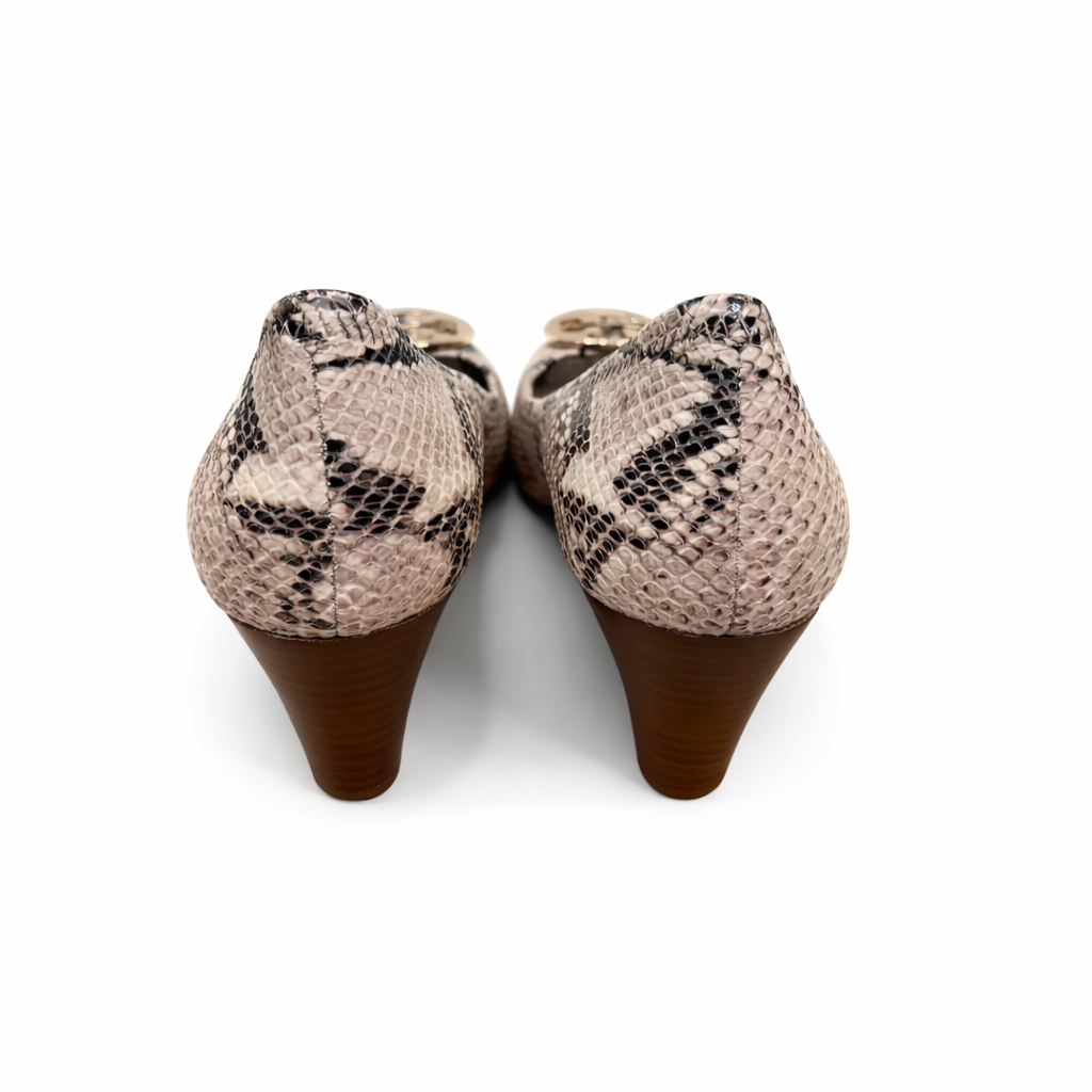 Tory Burch Thea Snakeskin Peep Toe Wedge Shoes Size 10.5