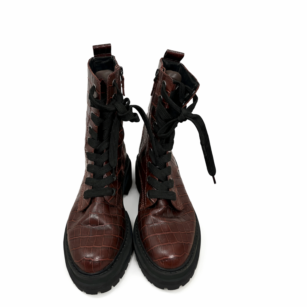 Kurt Geiger Crocodile Pattern Lace Up Boots Size 41