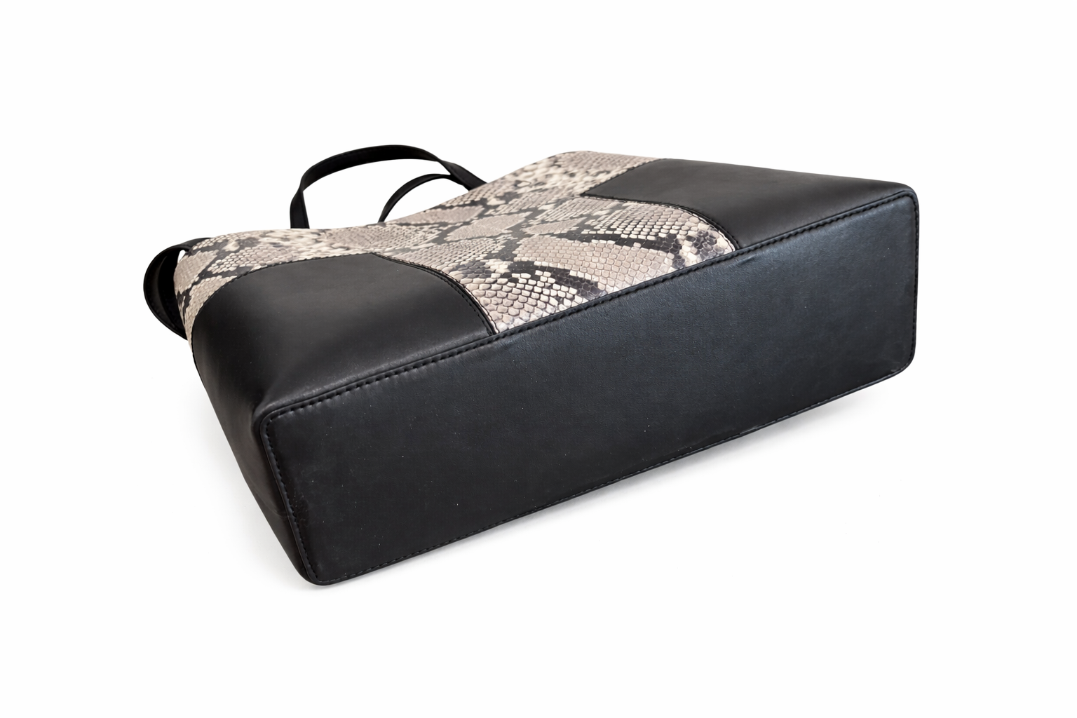 Tory Burch Block-T Triple Compartment Snake Embossed Leather Tote Black Satchel