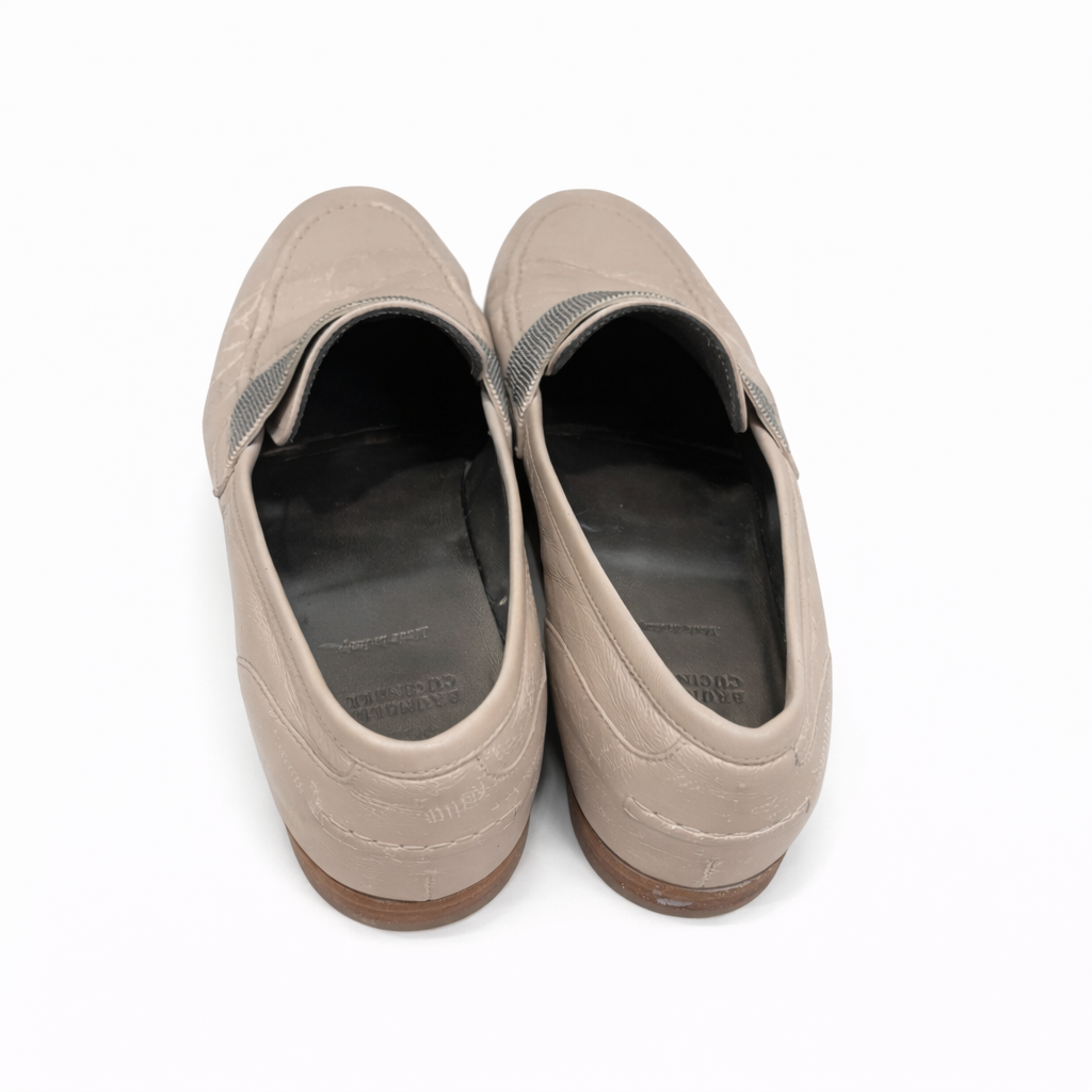 Brunello Cucinelli Leather Loafers with Monili Strap Size 37.5