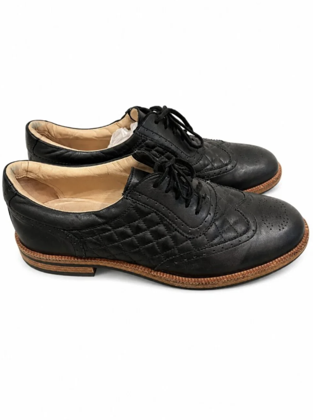 CHANEL Black Quilted Leather Derby Oxfords Lace Up Shoes EU 40.5