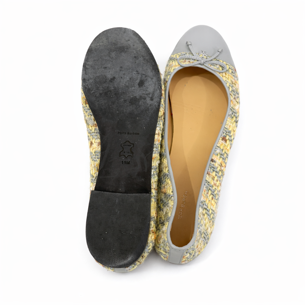Tory Burch Tweed & Leather Cap Toe Ballet Flats Size 11