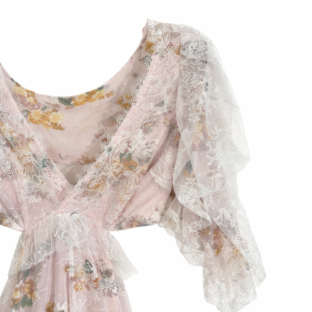 For Love & Lemons Pearl Maxi Dress Small Romantic Lace Floral Pink Boho S