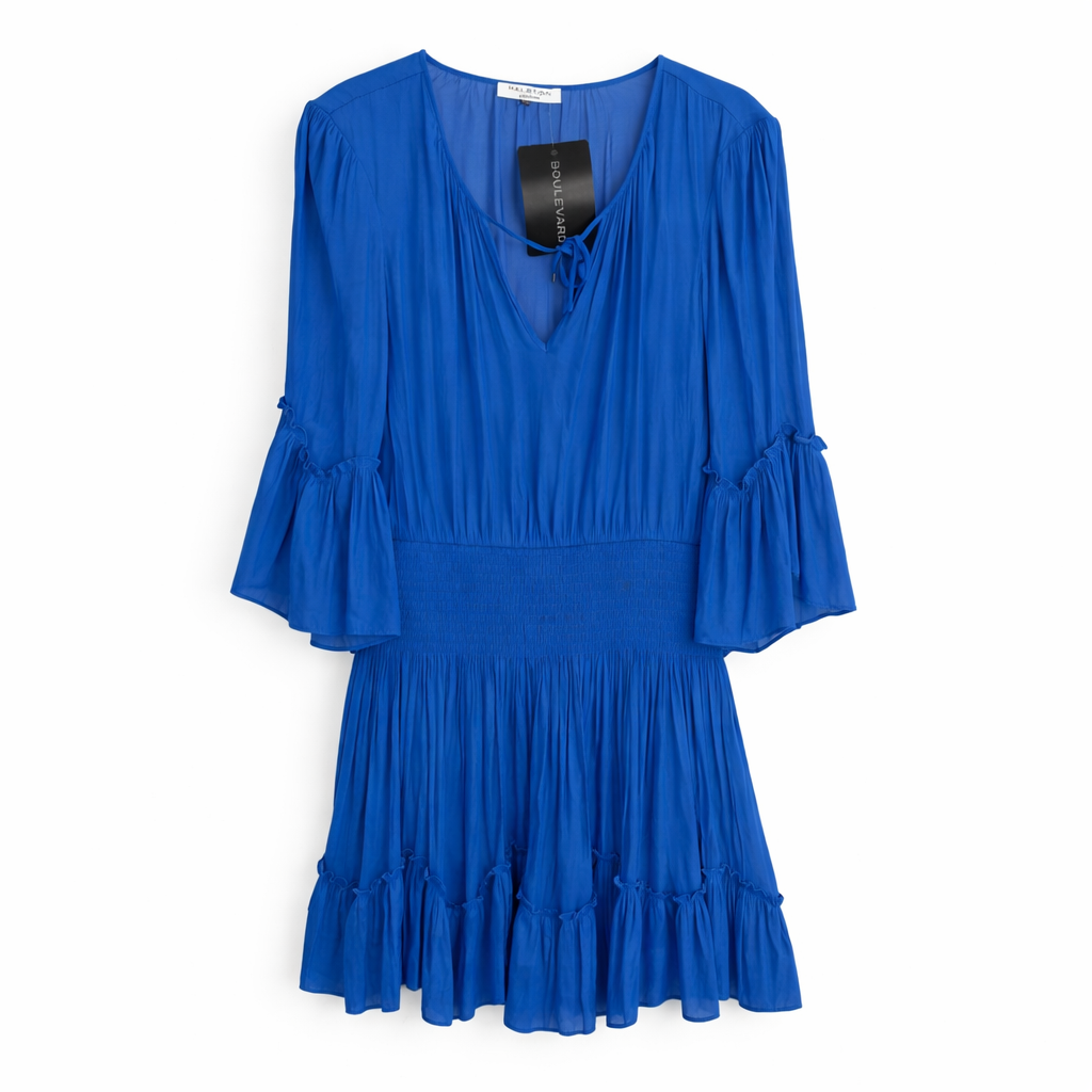 Halston Heritage Silk Chiffon Smocked Mini Dress L