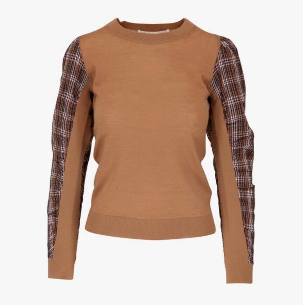 Veronica Beard Adler Camel Mixed Media Wool Sweater S