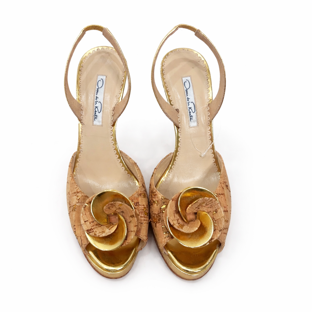 Oscar de la Renta Slingback Heels Platform Sandals Size 37.5