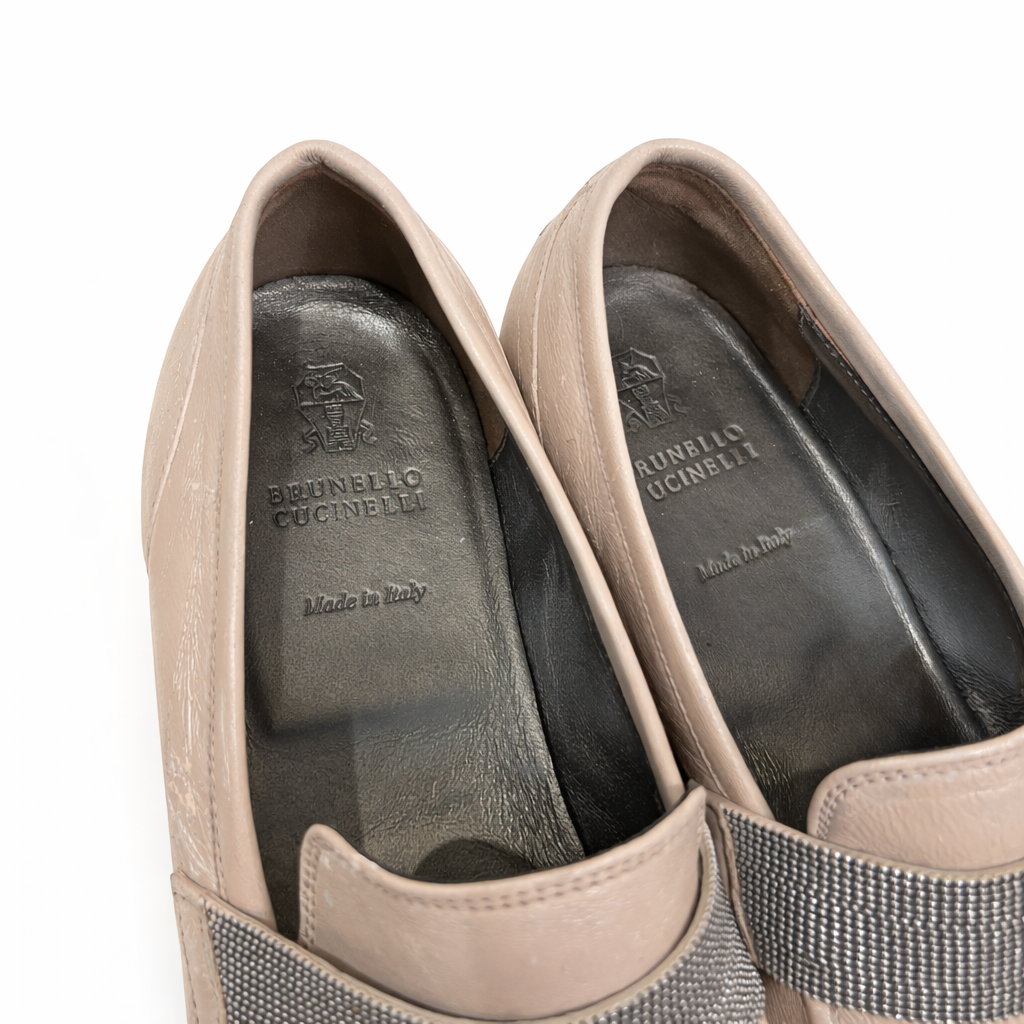 Brunello Cucinelli Leather Loafers with Monili Strap Size 37.5