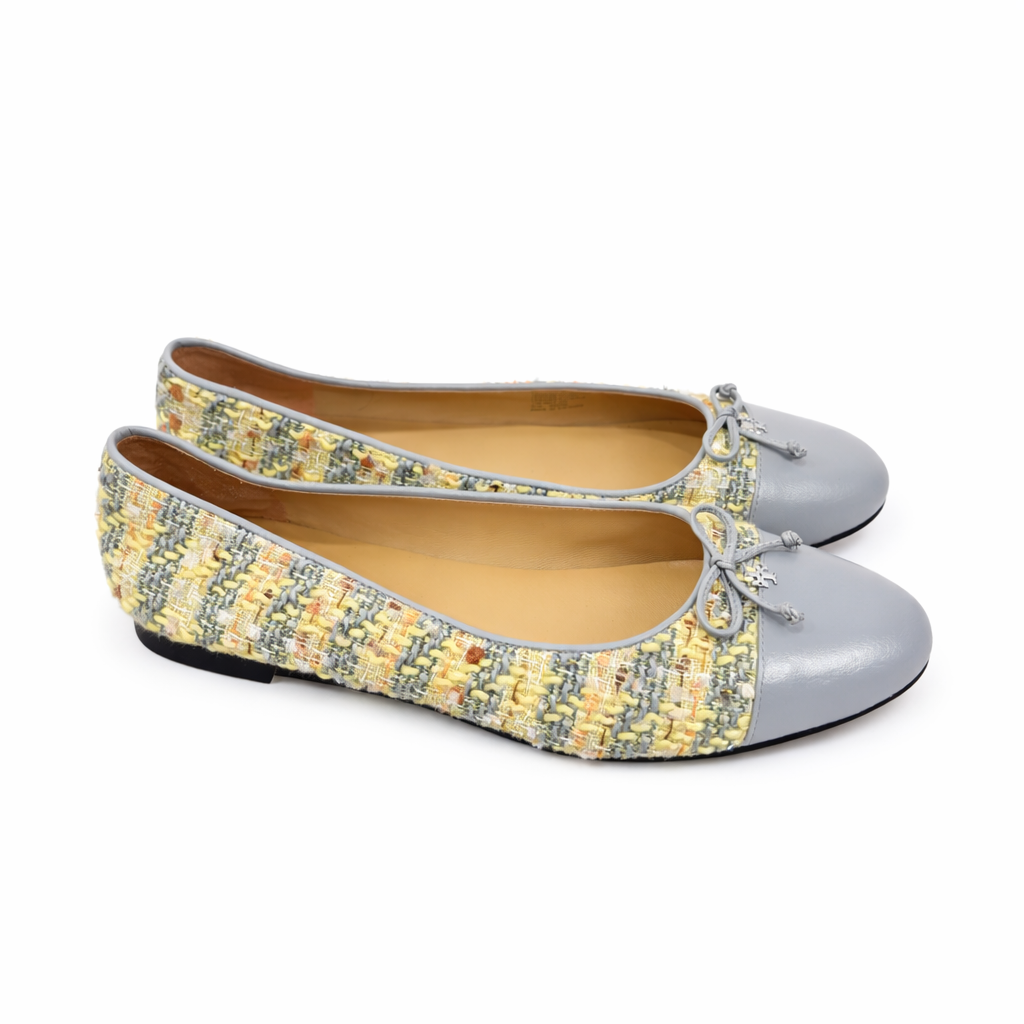 Tory Burch Tweed & Leather Cap Toe Ballet Flats Size 11