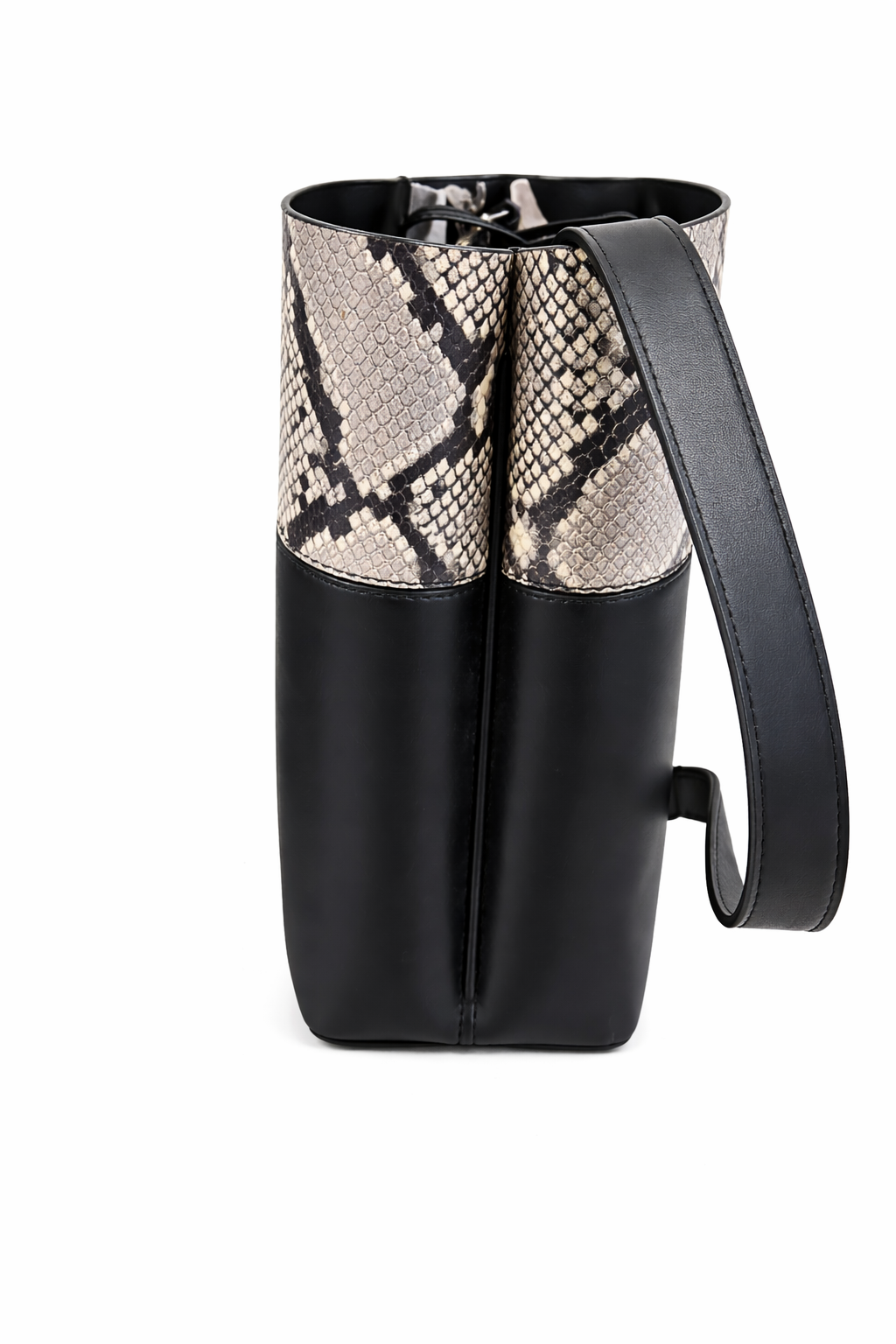 Tory Burch Block-T Triple Compartment Snake Embossed Leather Tote Black Satchel