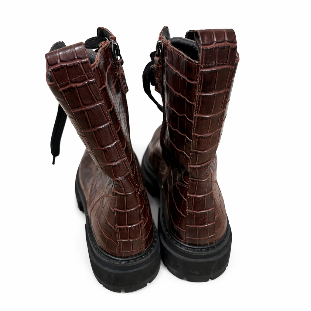Kurt Geiger Crocodile Pattern Lace Up Boots Size 41