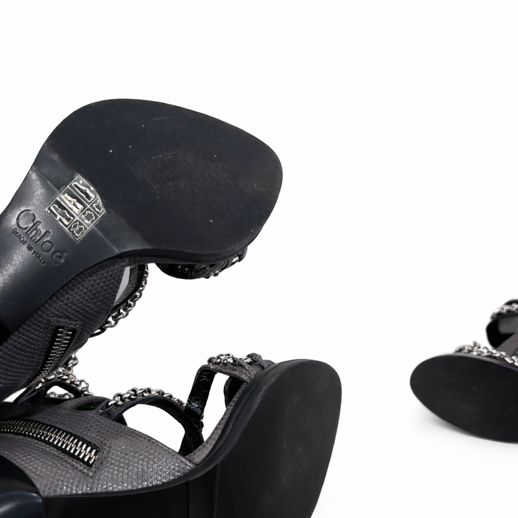 Chloé Victoria Chain Link Leather Moto Heels Size 36