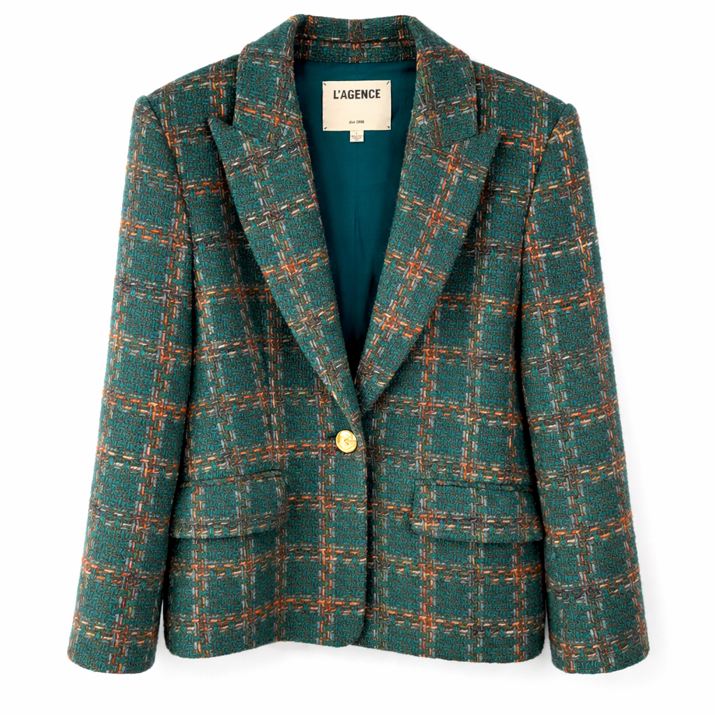 L'Agence Gweny Windowpane Tweed Blazer Jacket 4