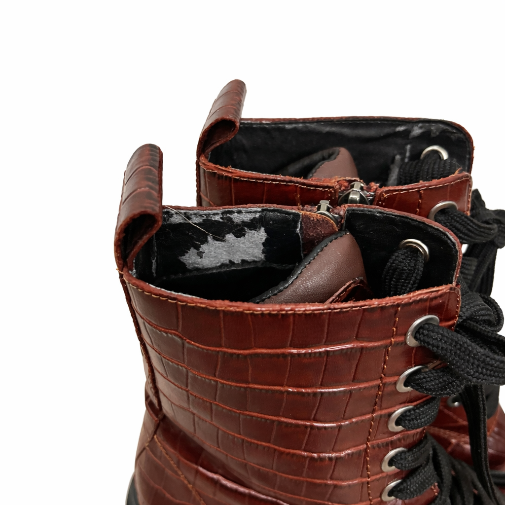 Kurt Geiger Crocodile Pattern Lace Up Boots Size 41