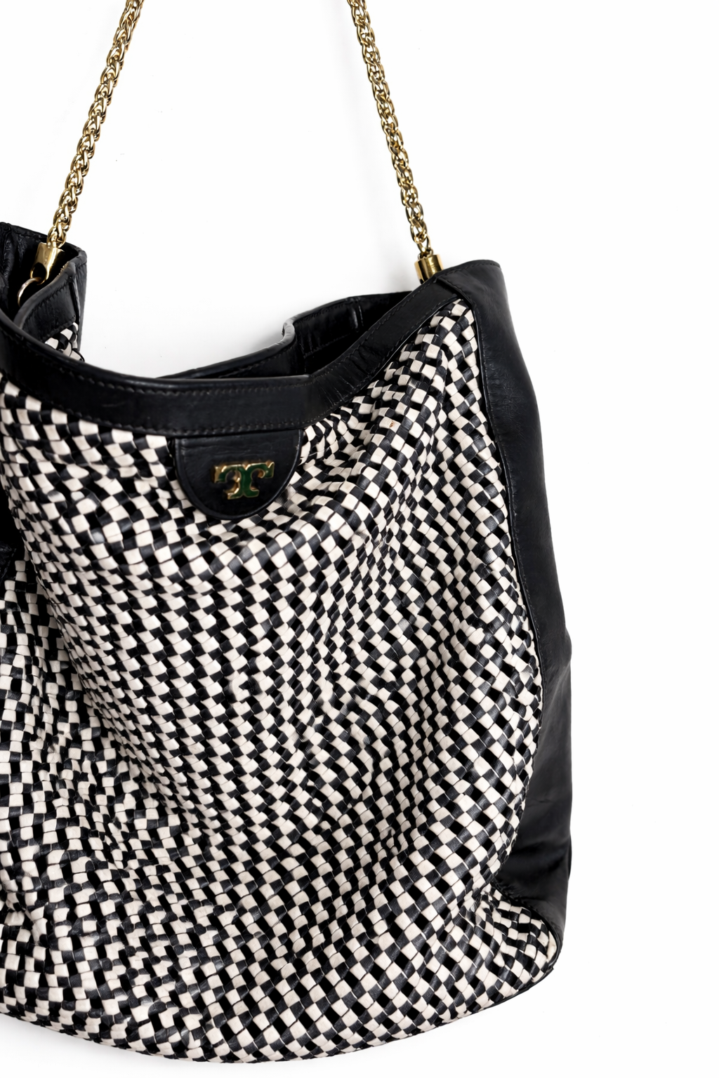 Tory Burch Erica Woven Black and White Patterned Shoulder Bag