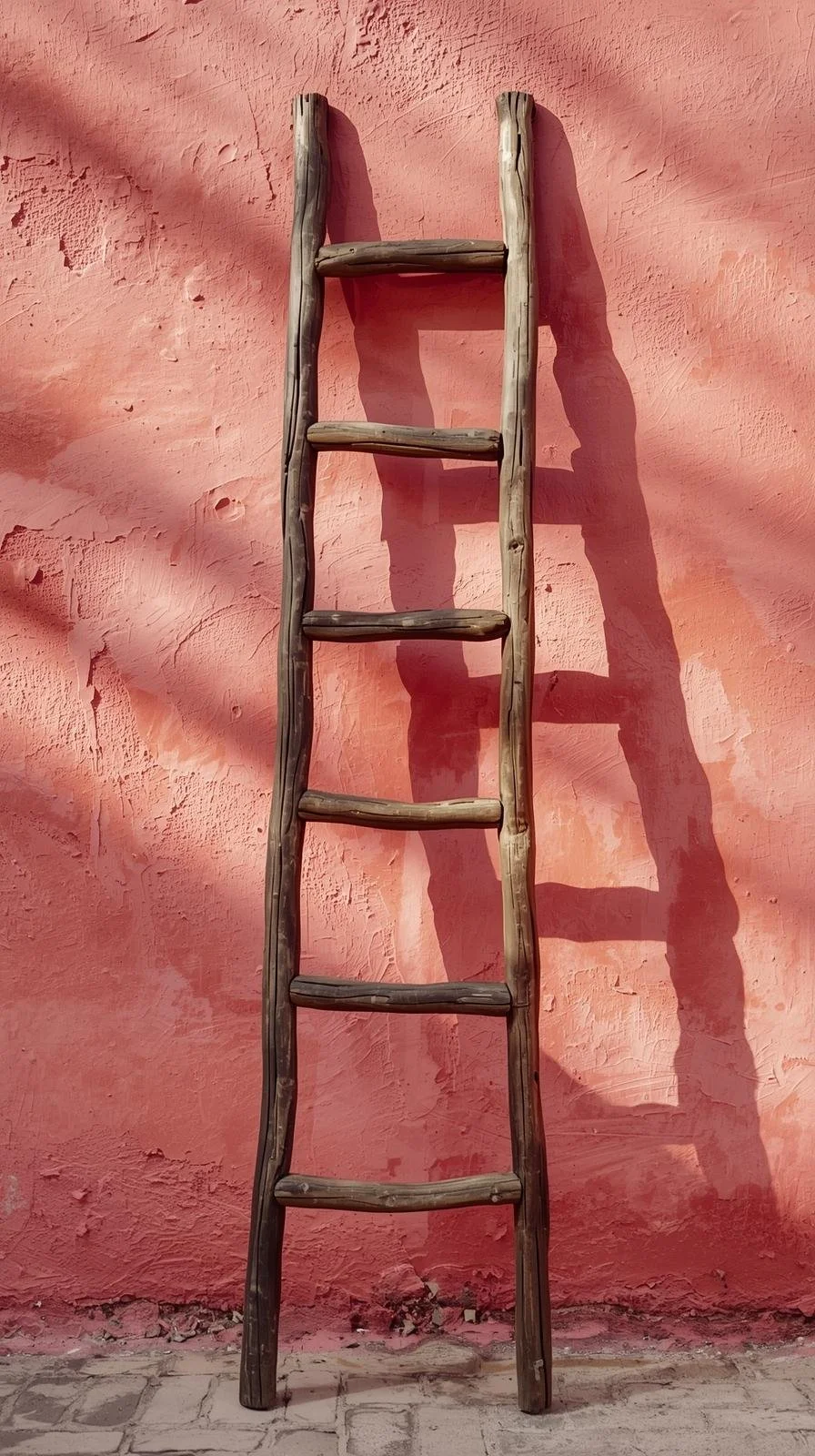 Rustic Brown ladder against a rose pink wall.jpg