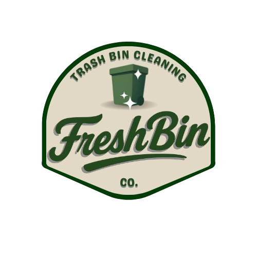 Logo for Fresh Bin Co. with a green trash can and the text 'Trash Bin Cleaning' above and 'Fresh Bin' below.
