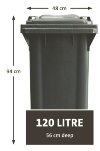 Coquitlam rollout garbage cart sizes 120L 240L 360L with dimensions — FreshBin Co bin size guide