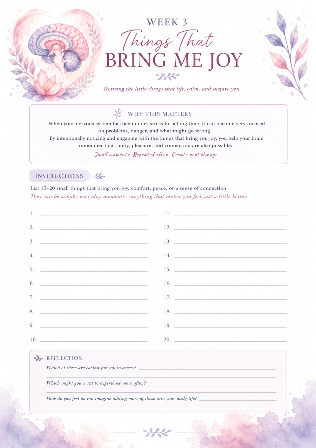 Worksheet in Week 3 Workbook: Things That Bring Joy