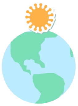 Simplified illustration of the Earth with a colorful sun above it.