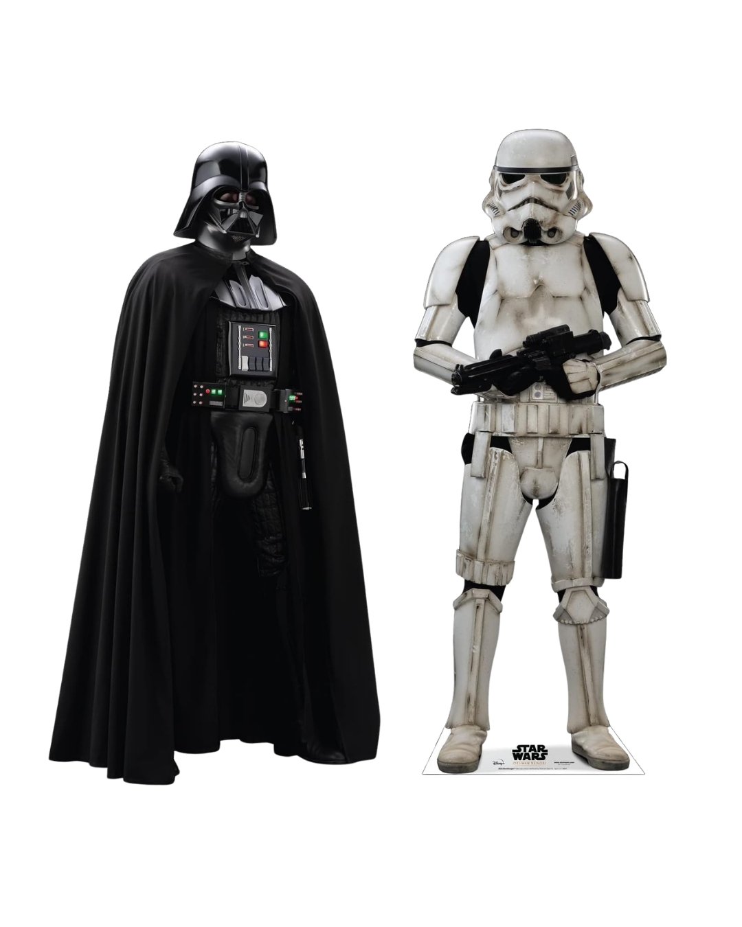 Darth Vader and a Stormtrooper costume display from Star Wars.