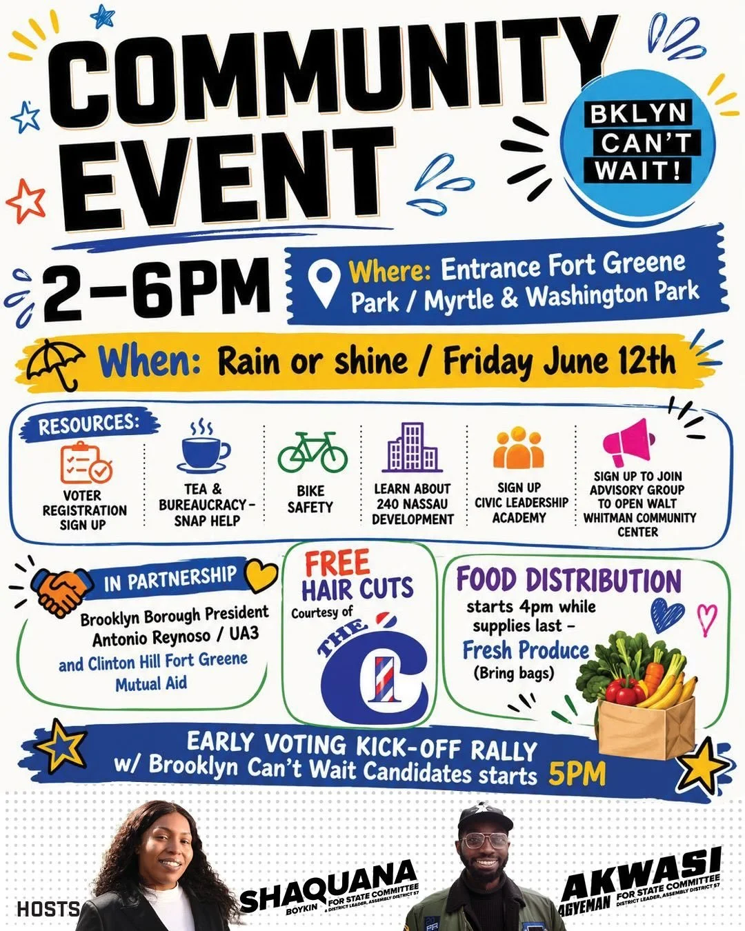 🚨 TODAY! 🚨

Meet us in Fort Greene Park for a day of community, conversation, and voter engagement! 

There will also be resources for the ppl and if anyone is in need of a free haircut, come on through! 

Hit link in bio to rsvp and see you all la