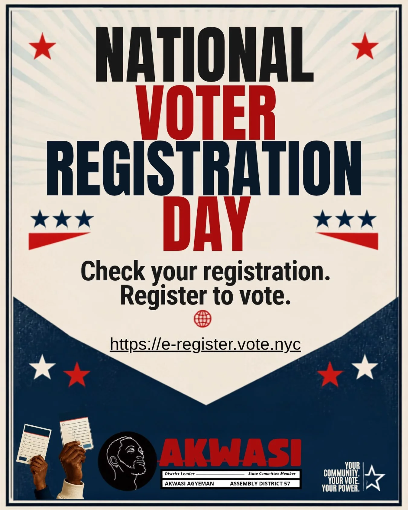 It&rsquo;s September 15th!! You know what that means? It is NATIONAL VOTER REGISTRATION DAY! 

Are you registered? Are you unsure if you&rsquo;re registered? 

Don&rsquo;t stress! Click the link in my bio to find out your current status and get regis