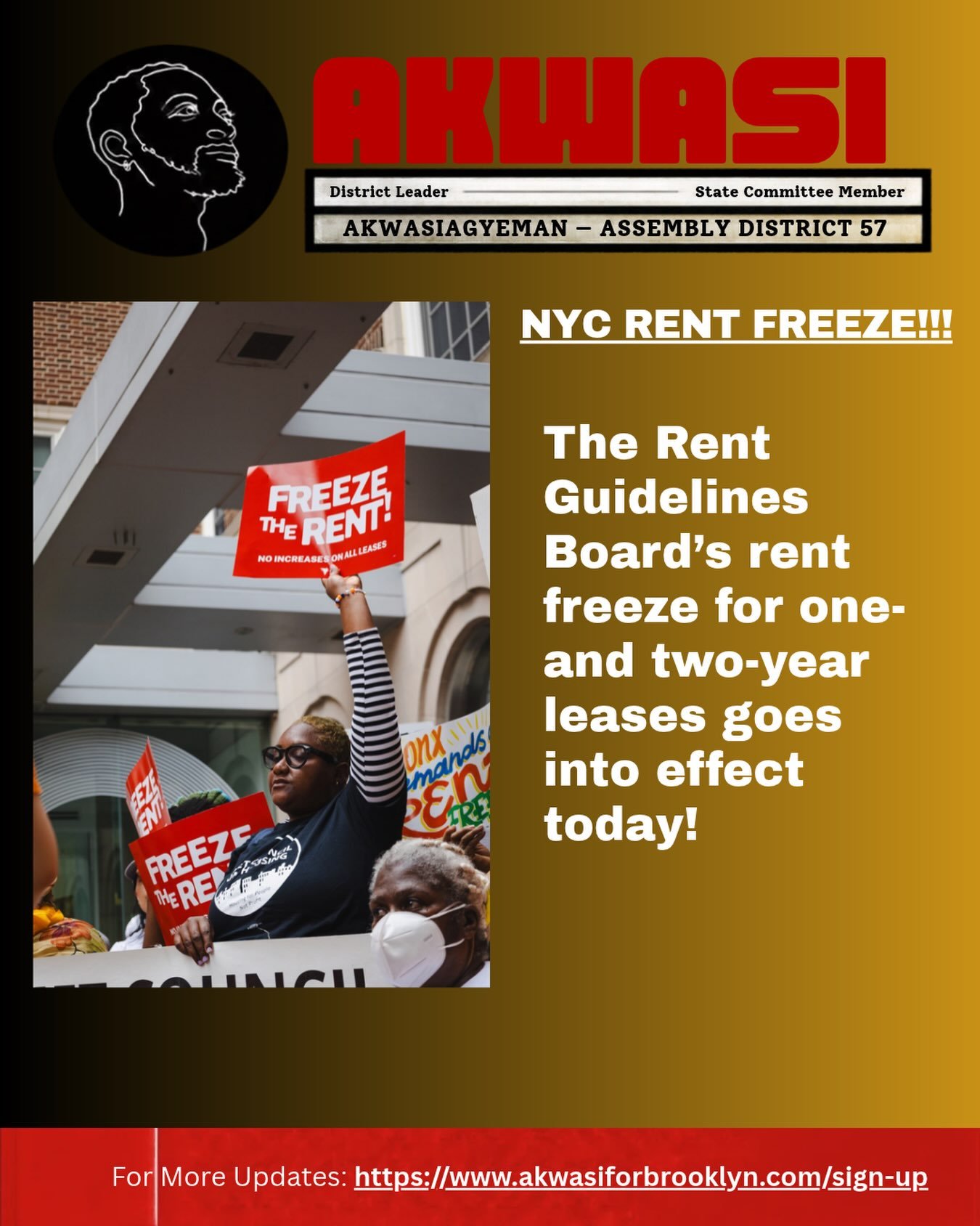 The Rent Guidelines Board&rsquo;s rent freeze for one- and two-year leases goes into effect today!

If you&rsquo;re in a rent-stabilized apartment, any lease renewal starting today must remain at the same rent that it was last year.

Contact 311 and 