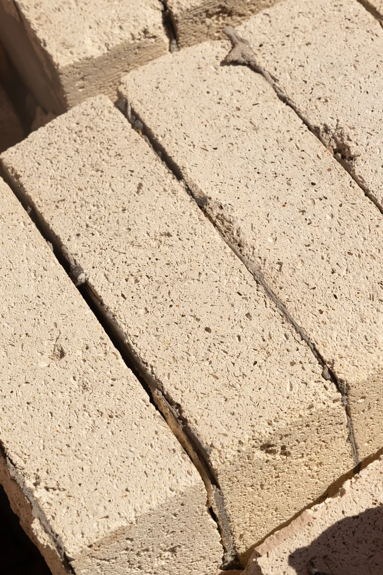 Close-up of stacked soft firebricks