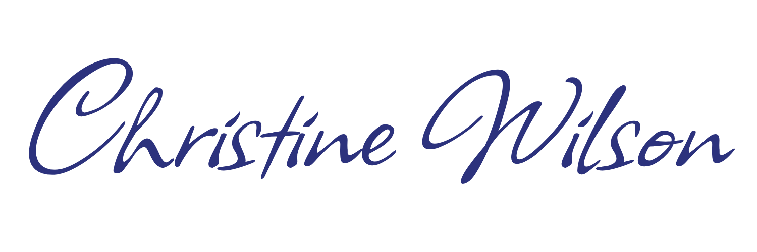 The image shows the name 'Christine Wilson' written in elegant, cursive dark blue font on a plain background.