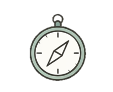 Illustration of a stopwatch with a compass needle inside