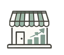 A storefront with an upward trending graph on the window.