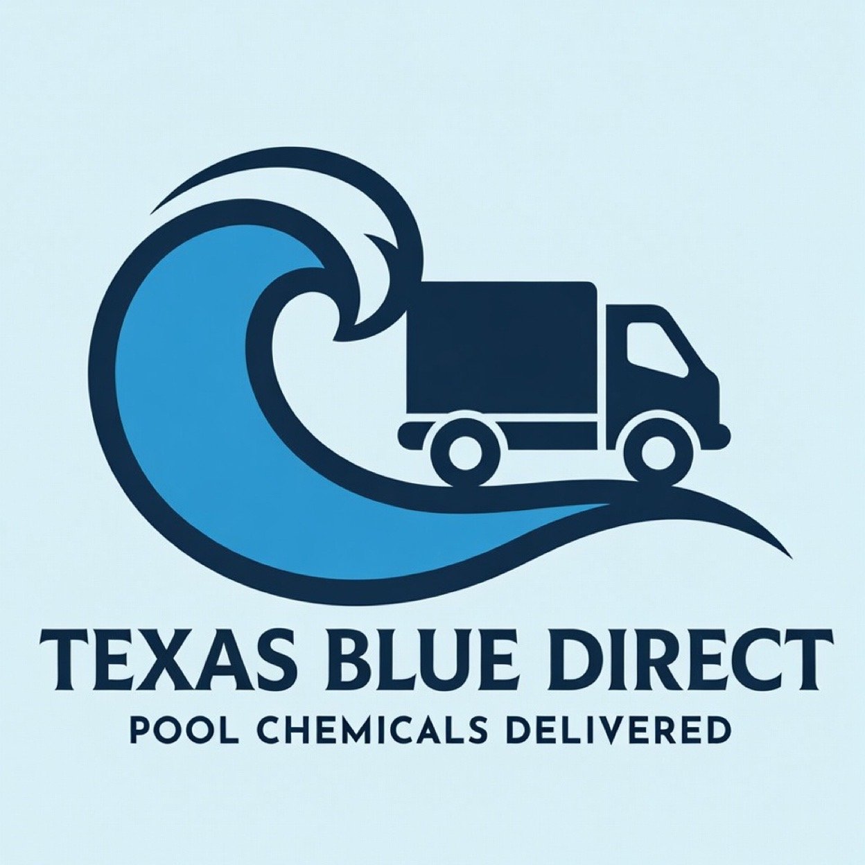 A graphic of a wave and a truck representing pool chemicals delivery for Texas Blue Direct.
