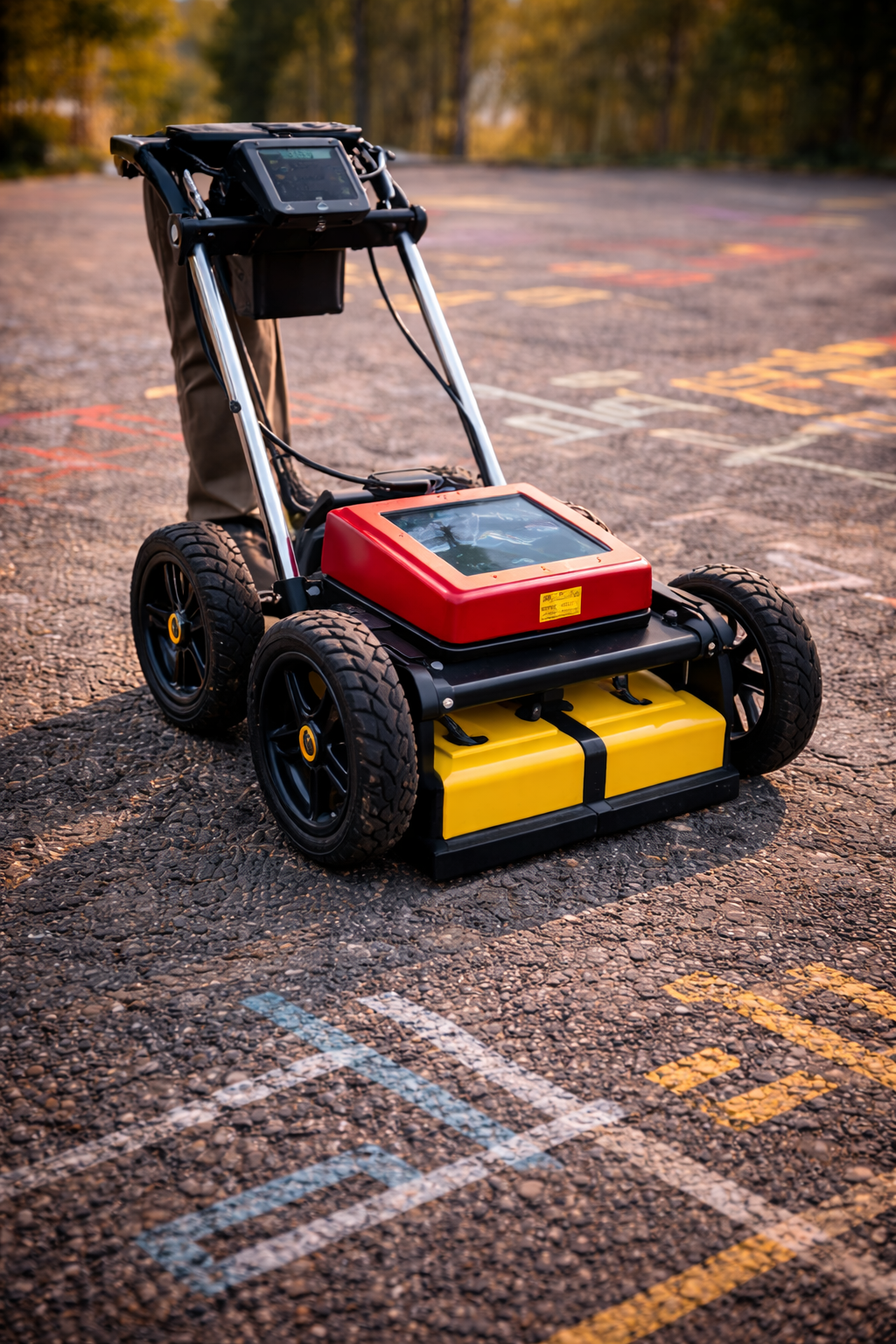 GPR ground penetrating radar in an empty parking lot during daytime.