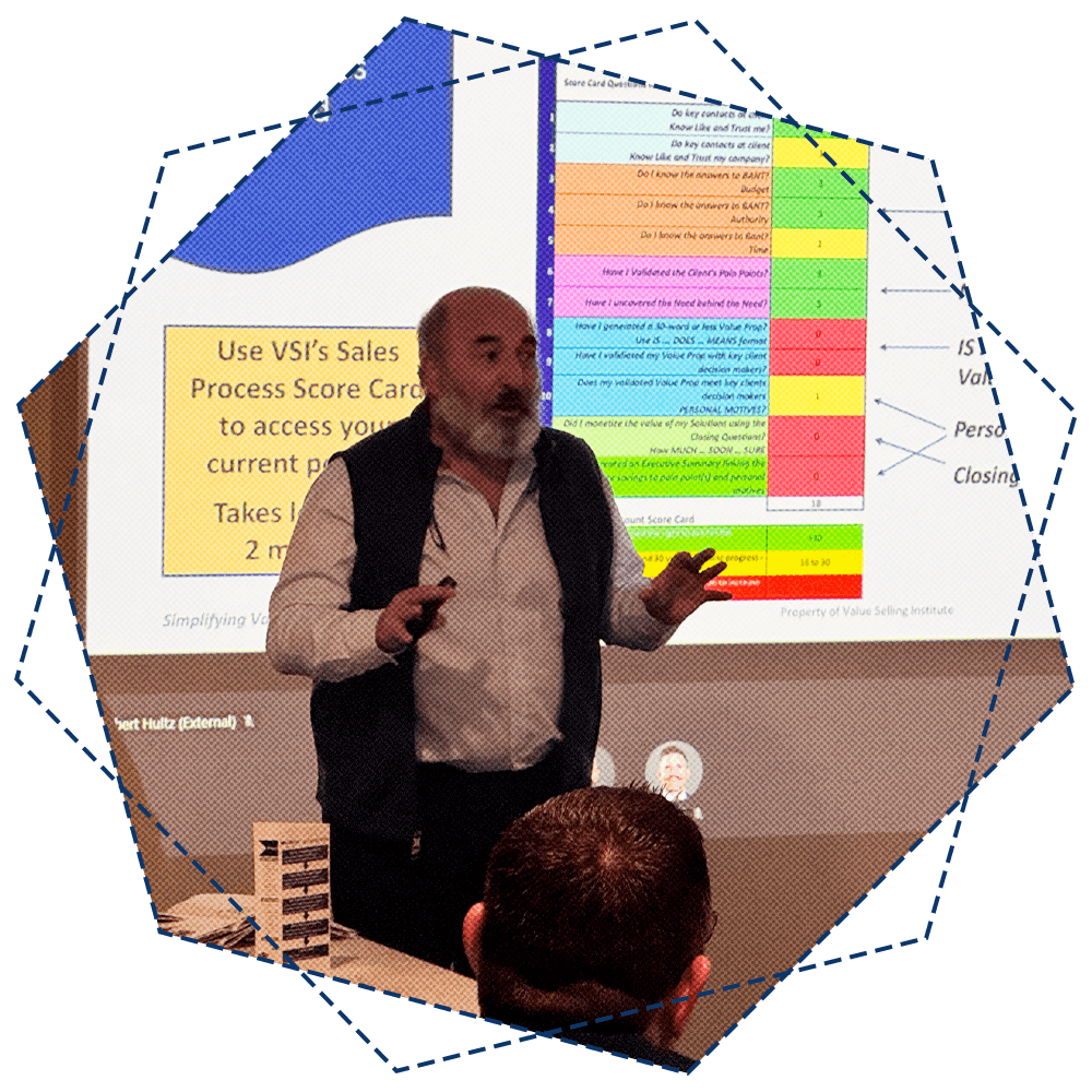 Bob Hultz training a B2B sales team on VSI frameworks and tools