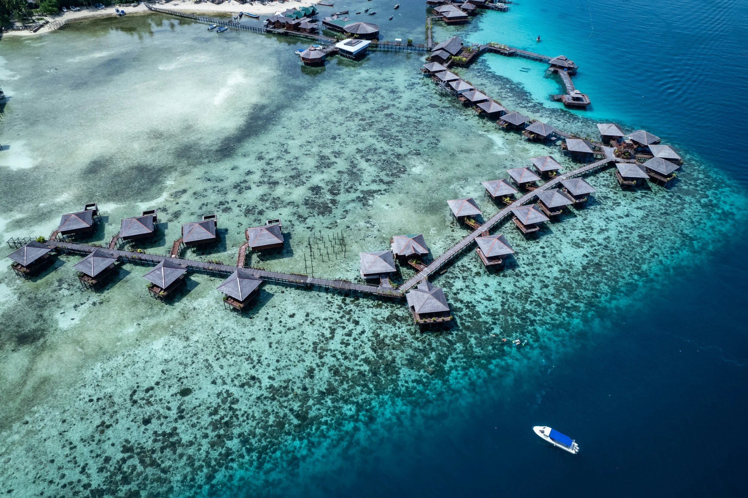 Overwater bungalows in Borneo