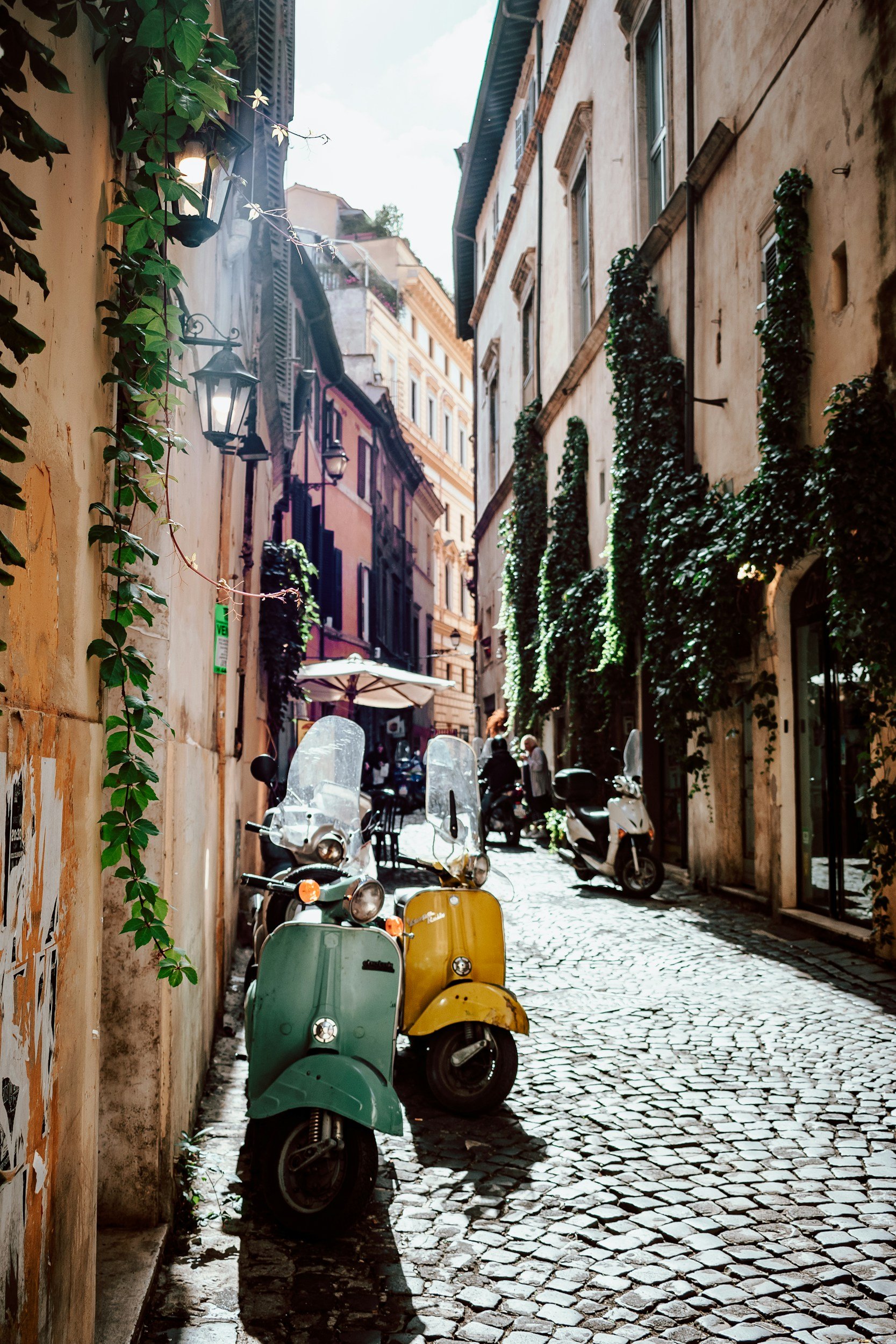 Mopeds in a laneway in Rome, Italy