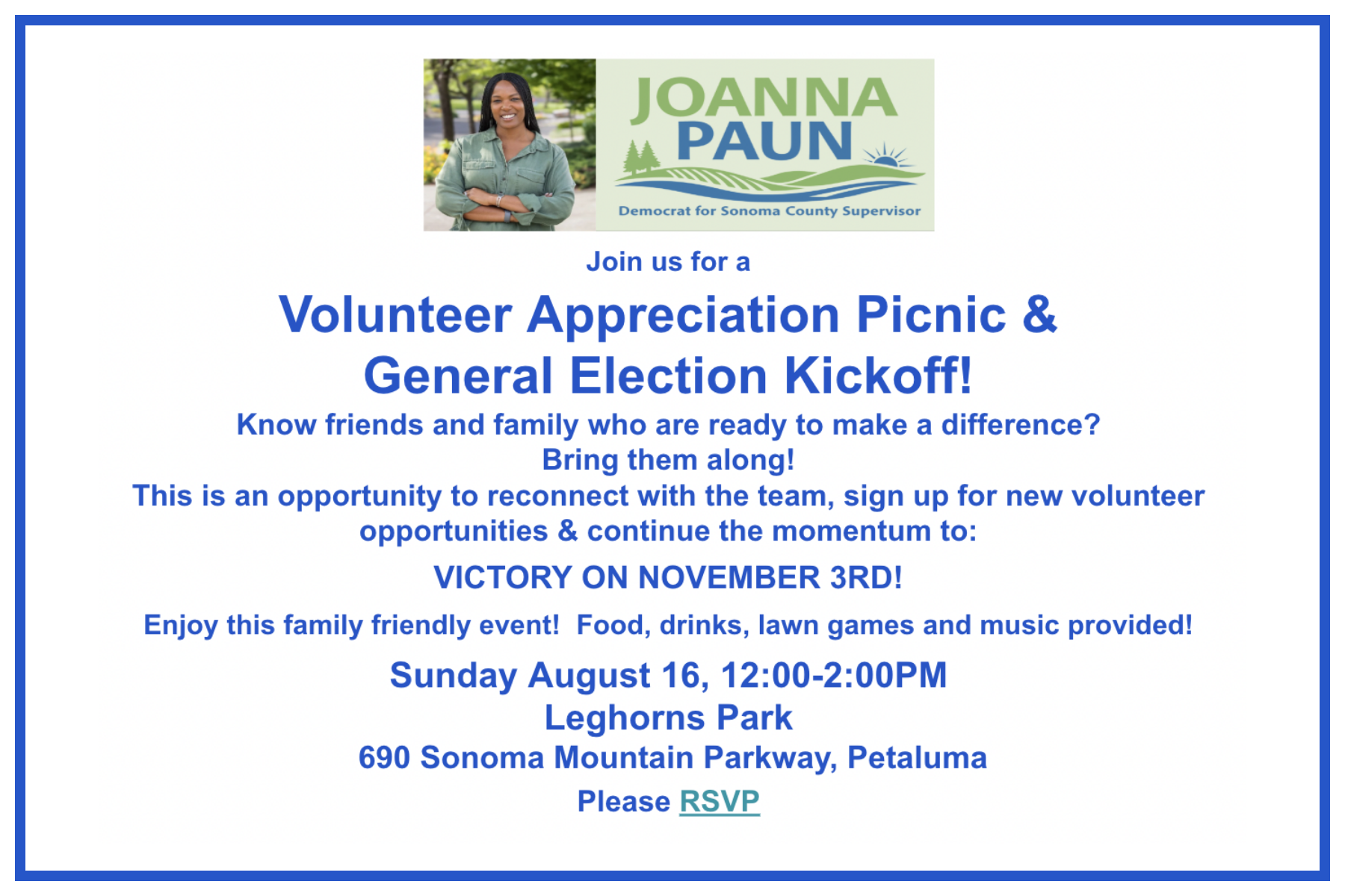 Volunteer Appreciation Picnic and General Election Kickoff