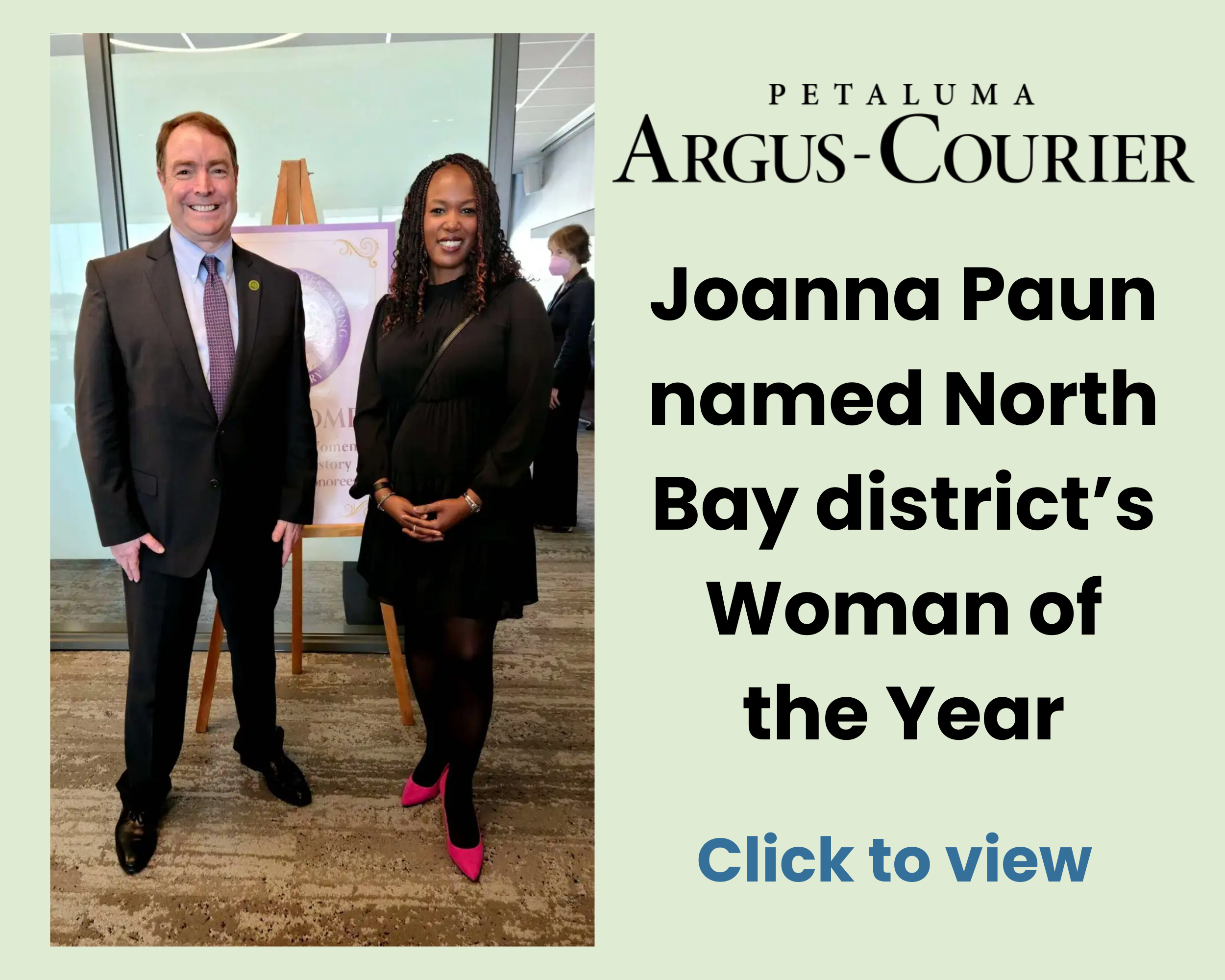 Petaluma Argus-Courier: Joanna Paun named North Bay District's Woman of the Year (Joanna Paun and California State Assembly Member Damon Connolly)