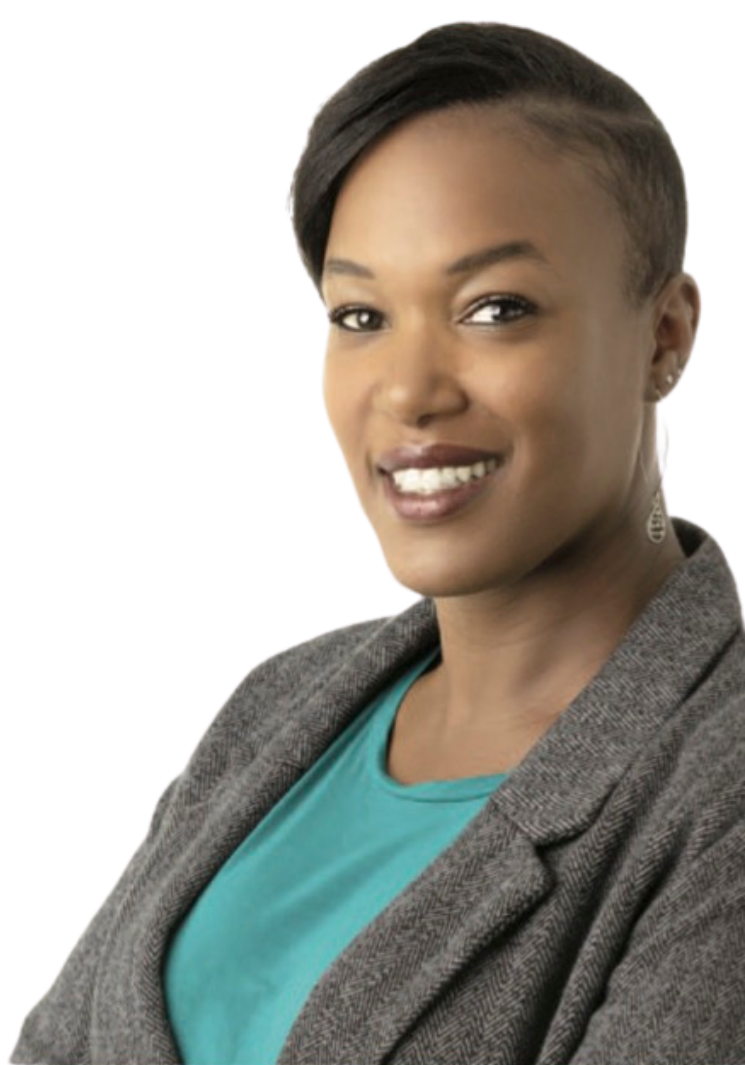 Joanna Paun smiling, wearing a teal top and gray blazer.