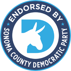 Endorsed by Wooms County Democratic Party logo with a donkey in the center