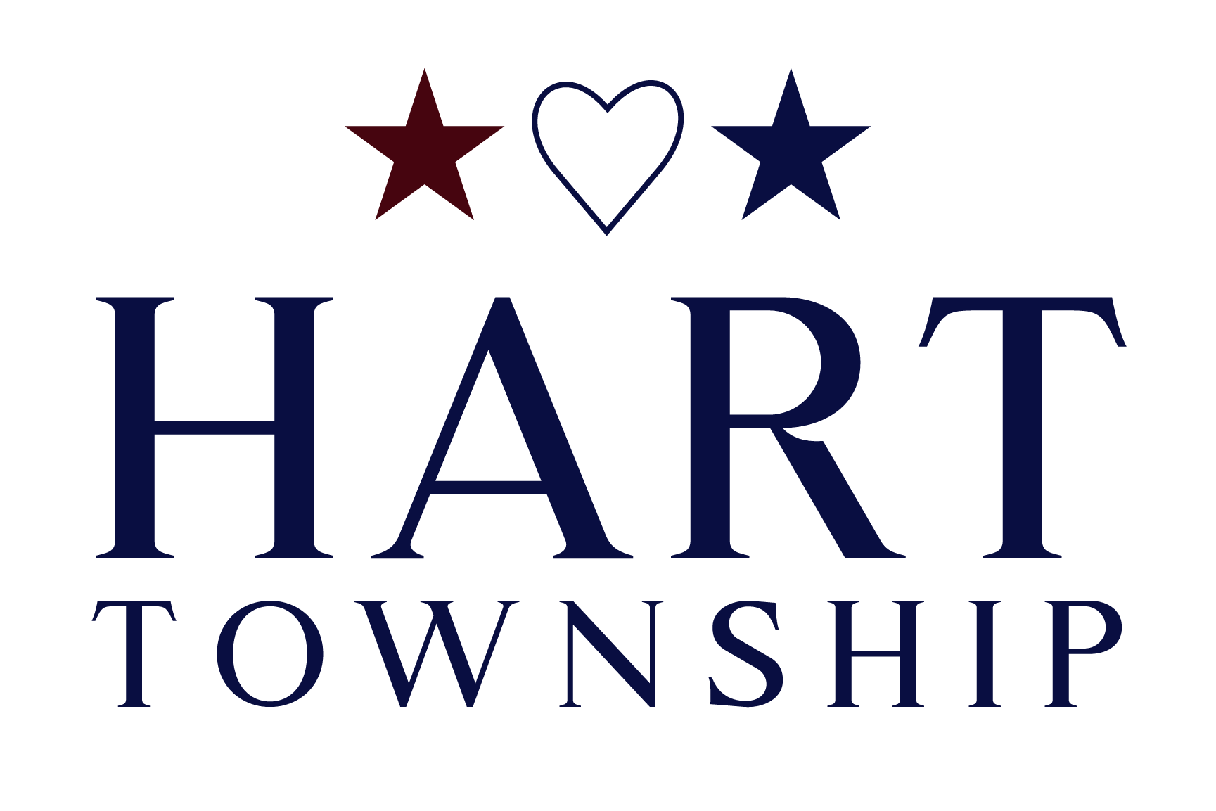 Graphic design with the words "HART TOWNSHIP" in large blue letters and three stars and a heart above it, red, white, and blue, representing a patriotic theme.