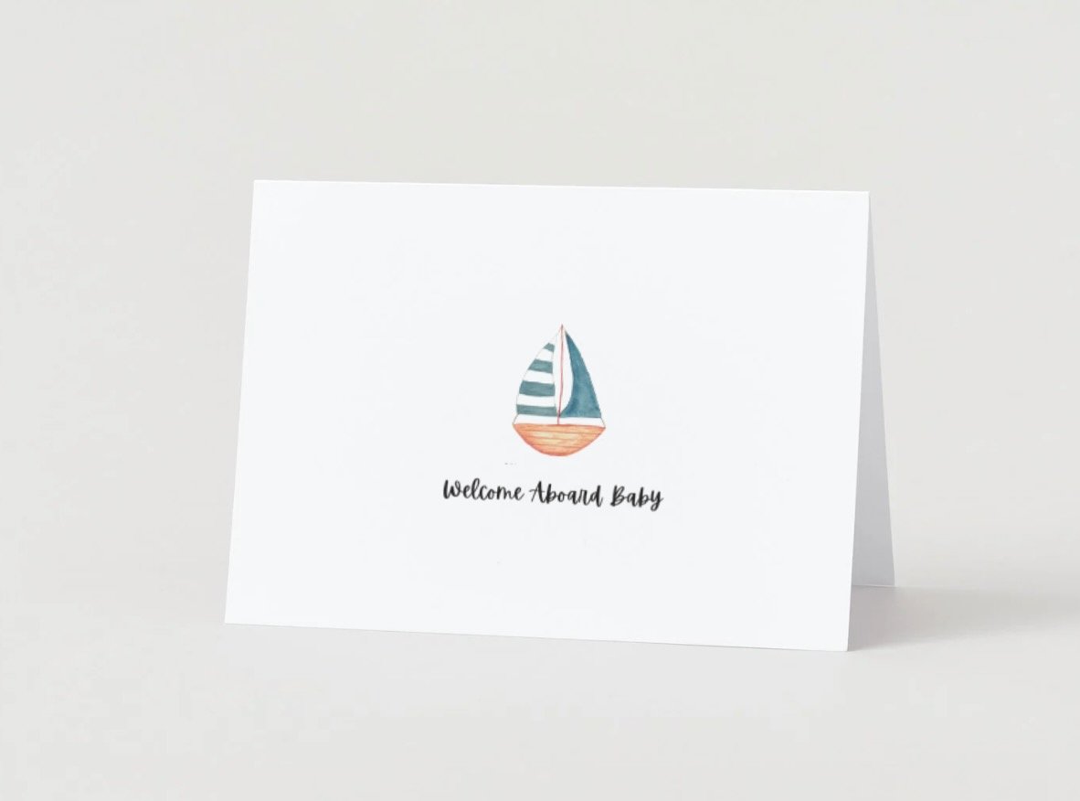 Sailboat Watercolor Birth Announcement | 5×7 Card