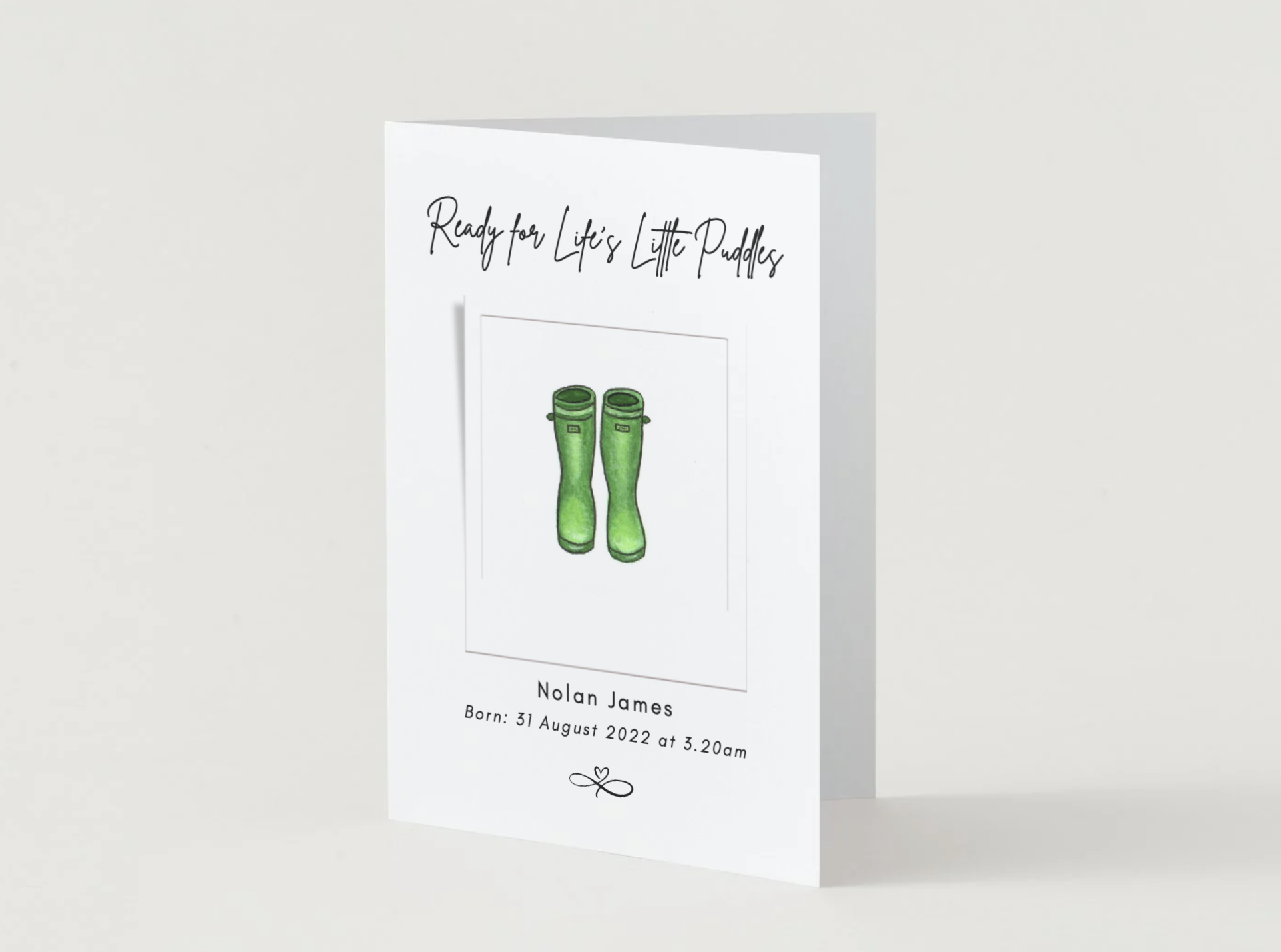 Rain Boots | Baby Announcement | 5x7 Card | Editable